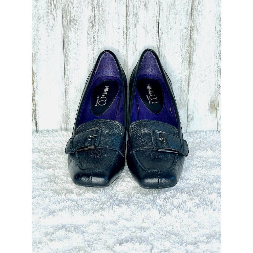 Nine & Company Black Heeled Loafers With Buckle Size 7.5